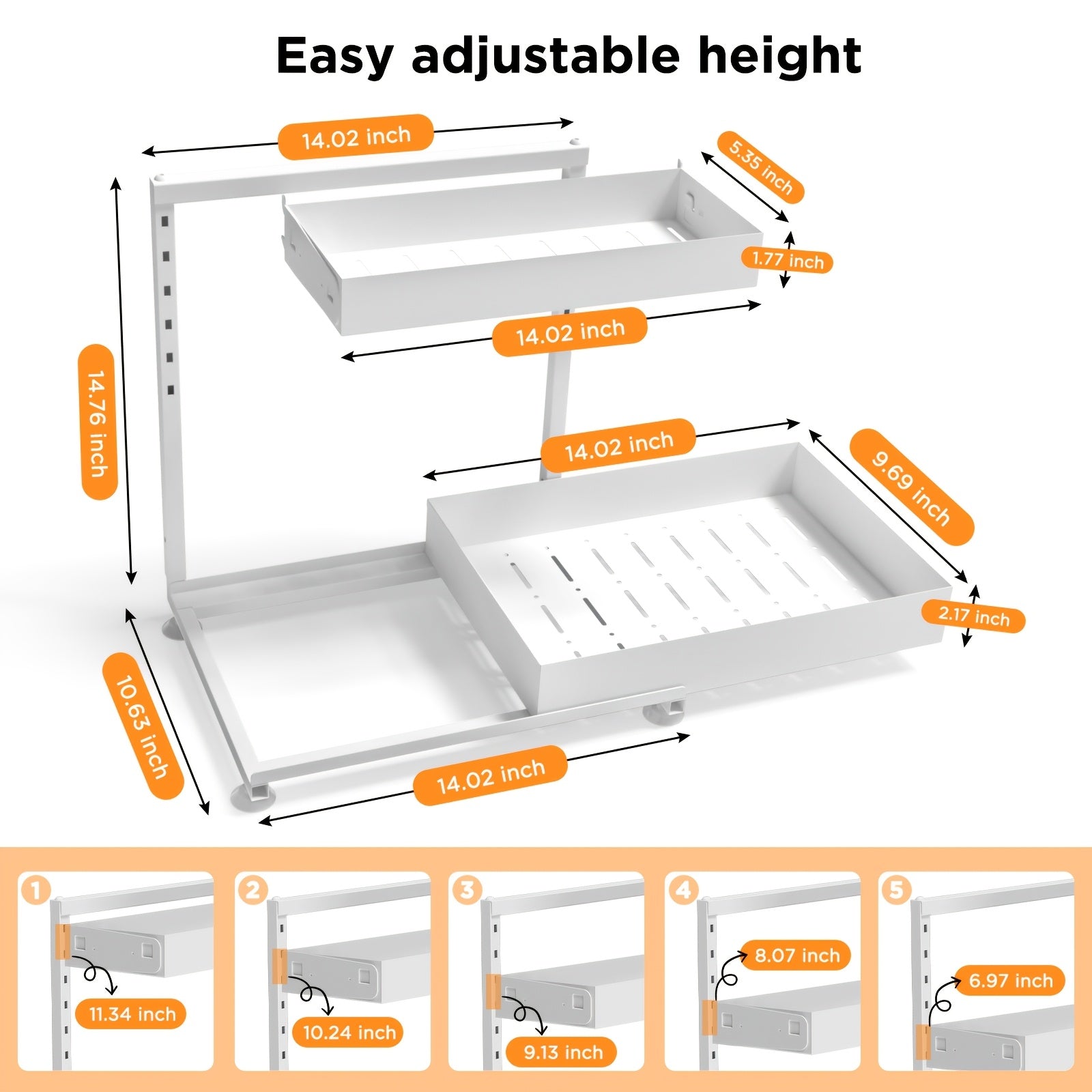2-Pack Under Sink Organizer, 2-Tier Pull-Out Storage Rack, Adjustable Metal Cabinet Organizer for Kitchen Bathroom Pantry