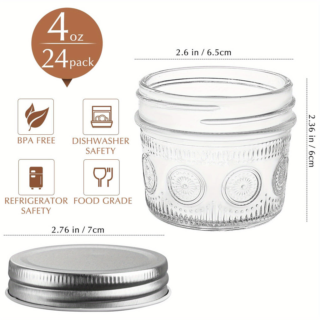 Modern 4oz Glass Spice Jar Set – clear reusable pantry storage, Amzcku 4oz Glass Mason Jars with Regular Mouth Lids - 24-Pack Glass Canning Jars, designed for American homes, daily convenience and practical gifting