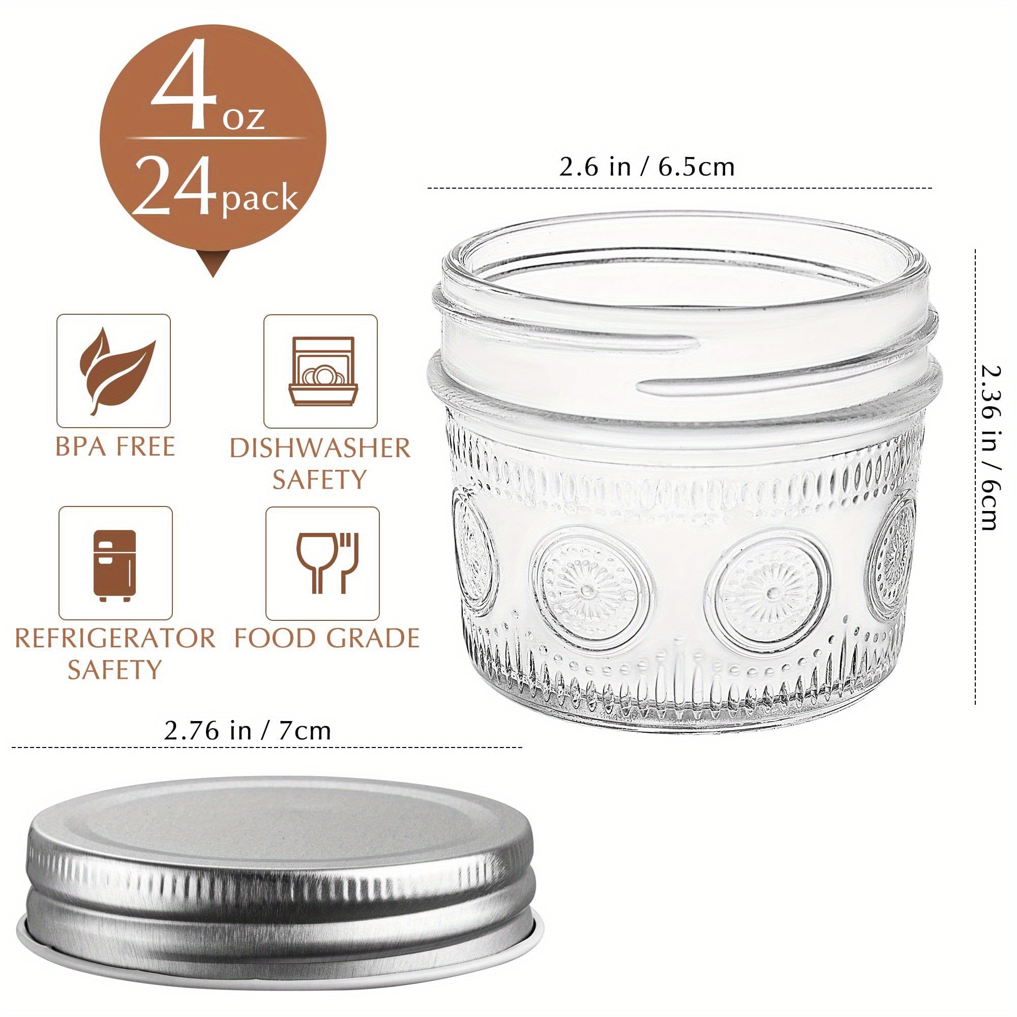 Modern 4oz Glass Spice Jar Set – clear reusable pantry storage, Amzcku 4oz Glass Mason Jars with Regular Mouth Lids - 24-Pack Glass Canning Jars, designed for American homes, daily convenience and practical gifting