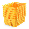 Set of 6 Durable Woven Plastic Storage Bins in Yellow, Measuring 10.1" X 7.55" X 4.1", Ideal for Organizing Your Home, Office, Desktop, Wardrobe, Or Bathroom, Shelf Baskets