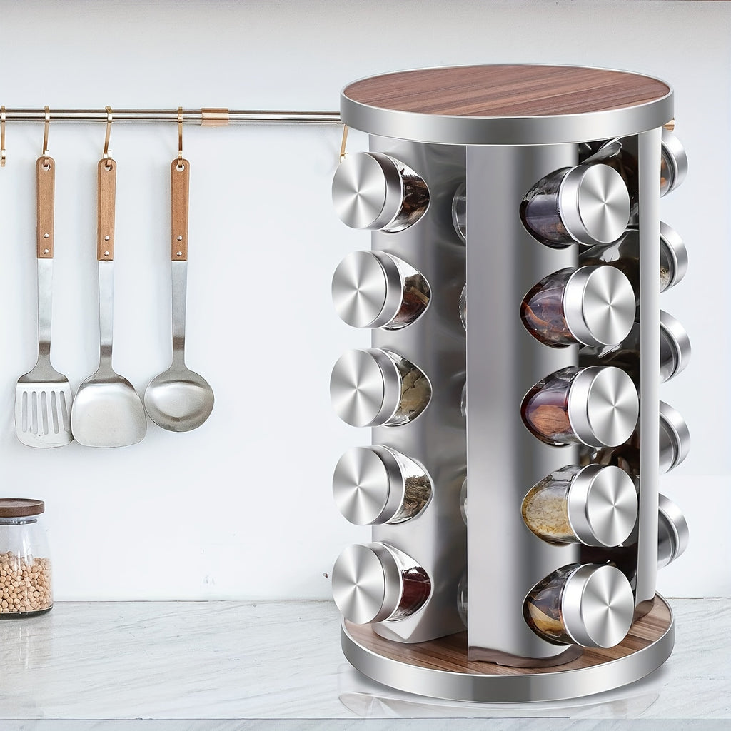 Spice Carousel Set Featuring 20 Spice Jars, Kitchen Spice Organizer for Countertop or Cupboard - Revolving Storage Tower Includes 386 Spice Labels