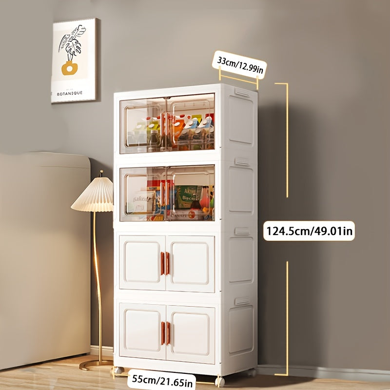 Home Organizer – Stackable Plastic Storage Cabinet with 2 to 5 Tiers Featuring Doors And