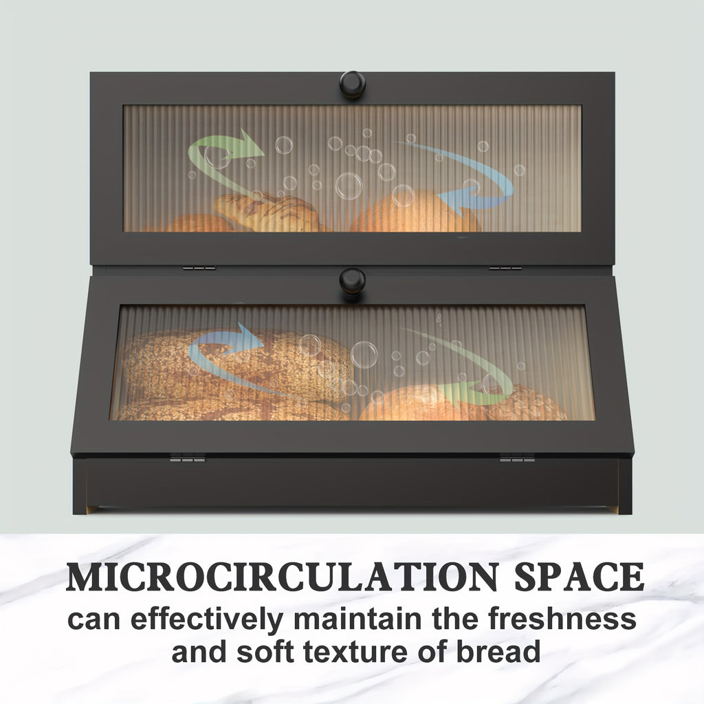 Double Layer Bamboo Bread Box for Kitchen Counter-Large Capacity Bread Storage Container Farmhouse Bread Box with Window Bread Holder