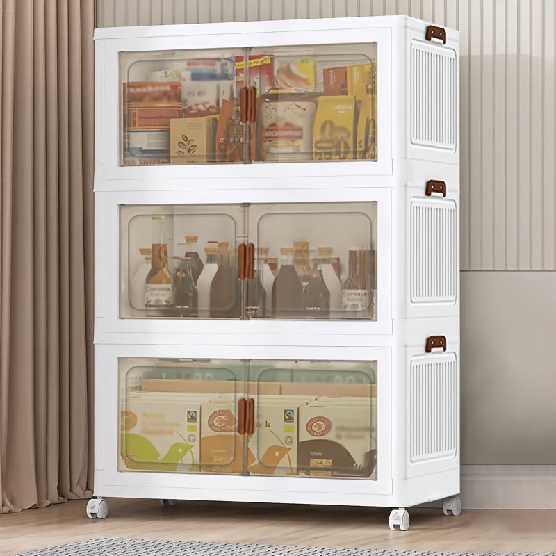 Storage Bins – 1 2 3 4 5 Layers Collapsible Lockers Plastic Clutter Storage Boxes with Doors