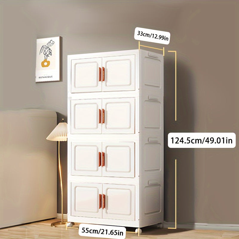 Home Organizer – Stackable Plastic Storage Cabinet with 2 to 5 Tiers Featuring Doors And