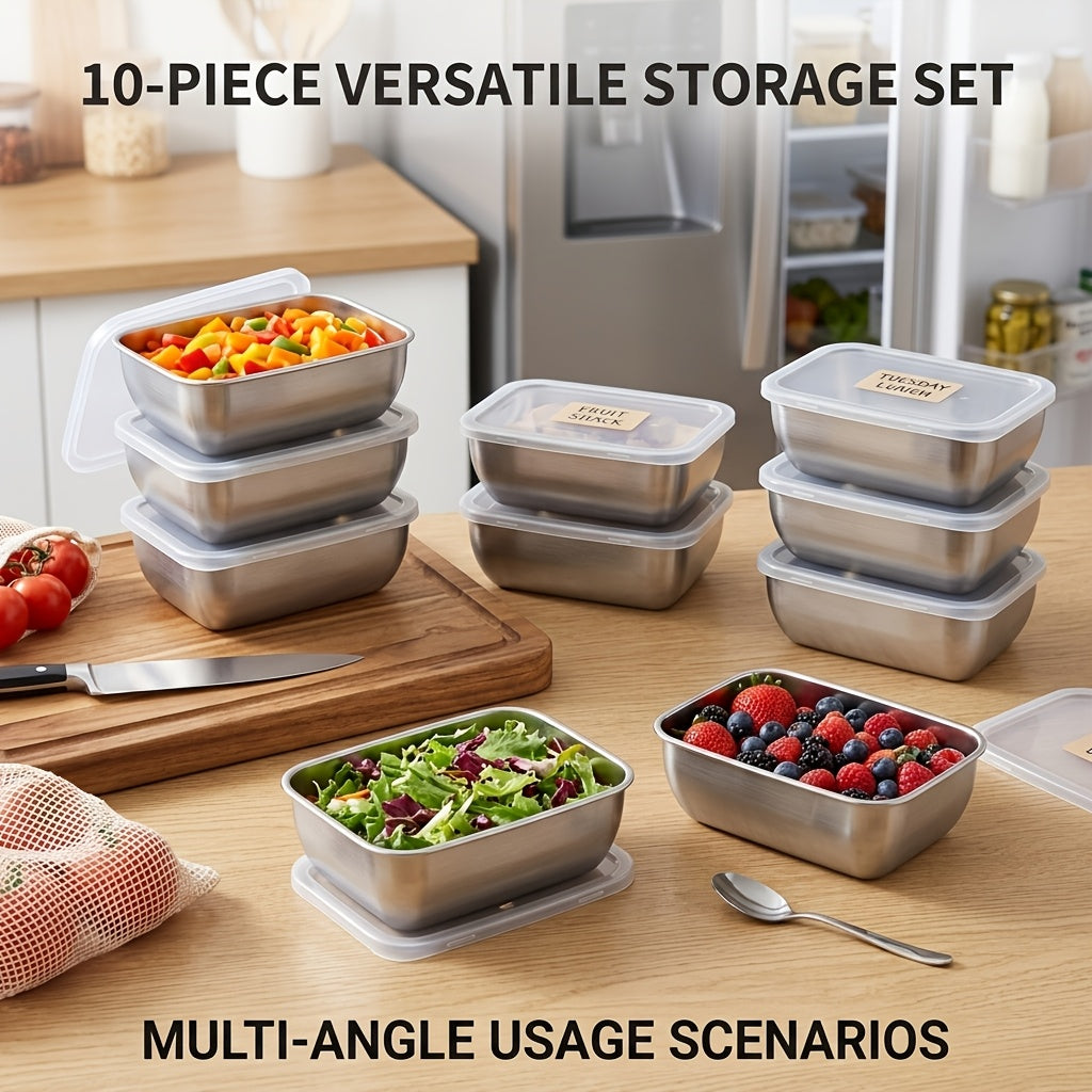 Easy-Access 10pcs Refrigerator Storage Organizer – easy-access fridge organization, 10pcs- Household Food Grade Fresh- Keeping Box Stainless Steel Fruit Box Bento Box Refrigerator, designed for American homes, daily convenience and practical gifting