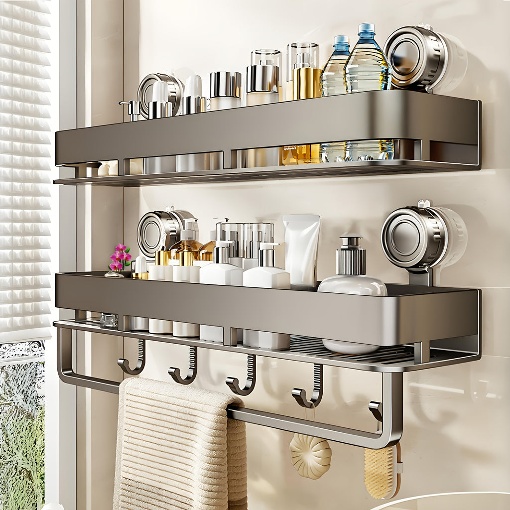 Bathroom Organizer – 1pc Easy-Install Suction Cup Shower Caddy, Wall-Mounted Organizer for Shampoo & Soap with Towel Holder, Heavy-Duty Floating Shower Shelve for Shower Accessories - Strong