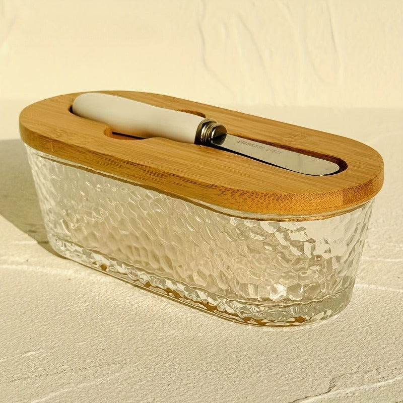 Modern 2pcs Butter Dish with Lid – covered refrigerator storage, Glass Butter Dish 2pcs Knife Butter Set with Sealed Lid Suitable for Countertop Refrigerator, designed for American homes, daily convenience and practical gifting