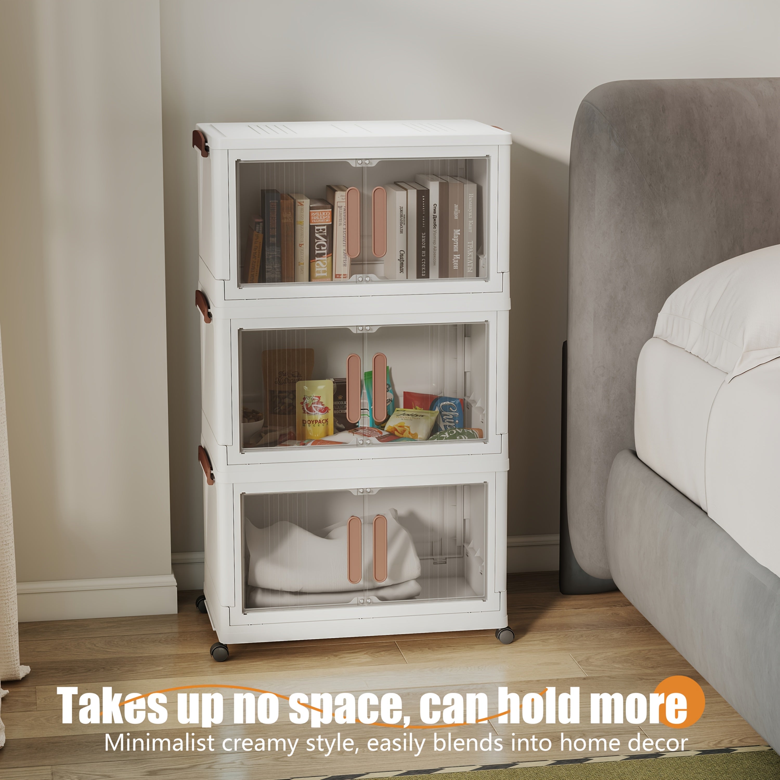 3/4/5 Layer Folding Storage Cabinet - Plastic Storage Bins with Lids, Collapsible Stackable Containers with Wheels, Living Room Storage Boxes, Home Office Clothes Storage Cabinets And Suitcases, Foldable Organizer System for Closet