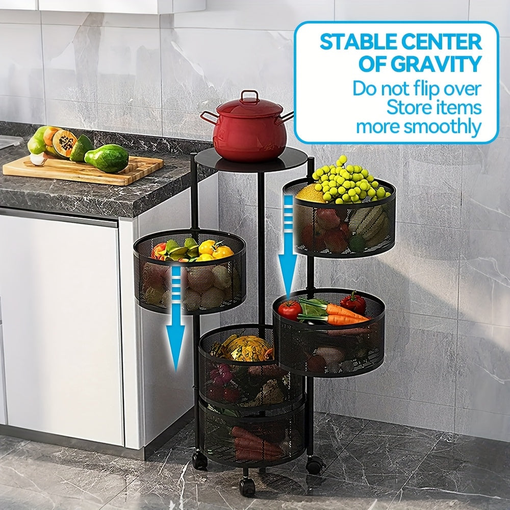 Premium Adjustable Home Storage Rack – durable multi-purpose storage, Rotatable Multi-layer Circular Storage Rack Mobile Storage Cart Round Floor-standing Multi-layer Rotatable Vegetable Basket, designed for American homes, daily convenience and prac