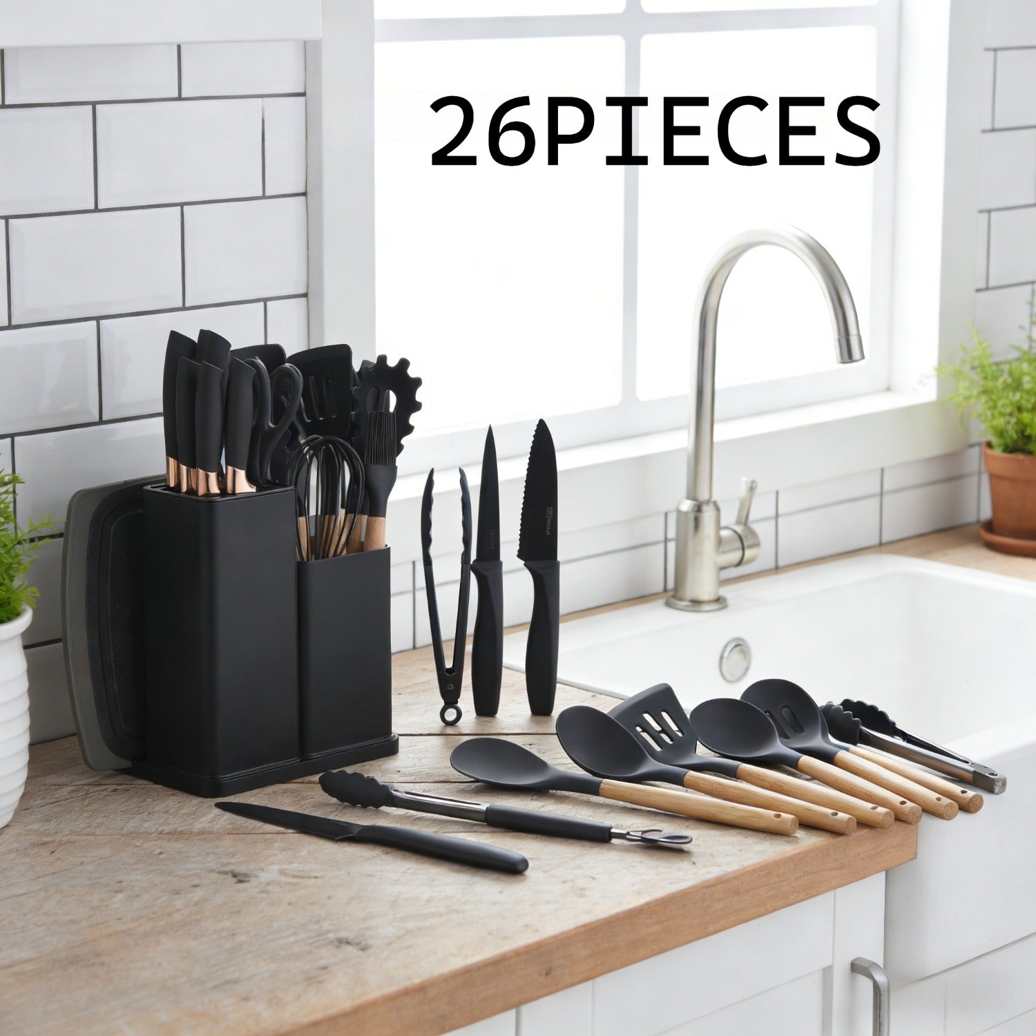 Kitchen Tools – 26pcs Silicone Cooking Utensil Set - A Safe Kitchen Tool Collection with Wooden Ha