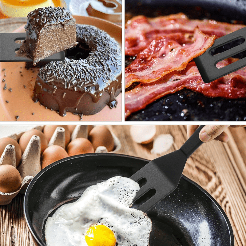 4pcs Silicone Spatula Set | Slotted & Solid, Heat Resistant, Non-Stick, Red & Black, Ideal for Baking, Mixing, Flipping Pancakes, Eggs, Stirring Sauces, Home Kitchen Gadgets