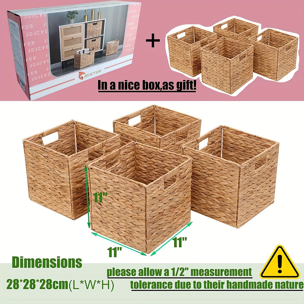 Storage Baskets, 11X11Inch Cube Baskets, Foldable Handwoven Water Hyacinth Laundry Organizer, Cube Storage Baskets