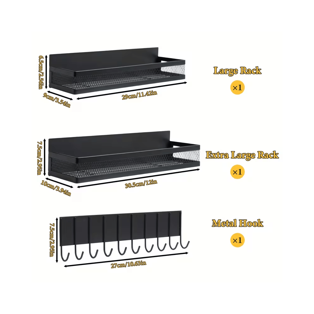 Refrigerator Magnetic Spice Rack, 3/5-Pack Magnetic Rack, Movable Refrigerator Storage Box, Spice Storage Box with 8 Hooks for Kitchen Use