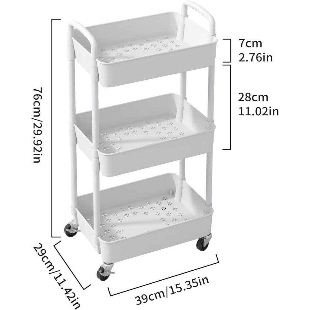 Smart Adjustable Home Storage Rack – durable multi-purpose storage, 3-Tier Plastic Rolling Utility Cart with Handle Multi-Functional Storage Trolley for Office Living Room, designed for American homes, daily convenience and practical gifting