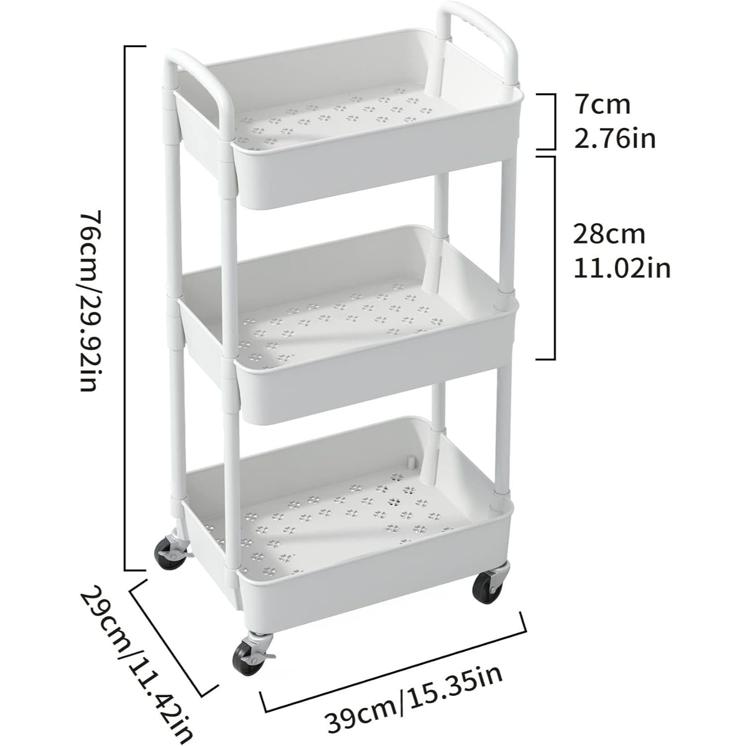 Smart Adjustable Home Storage Rack – durable multi-purpose storage, 3-Tier Plastic Rolling Utility Cart with Handle Multi-Functional Storage Trolley for Office Living Room, designed for American homes, daily convenience and practical gifting
