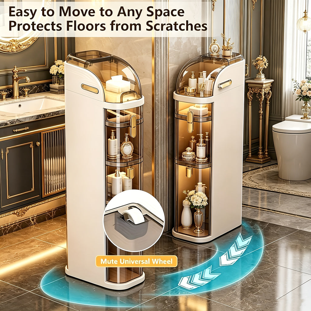 Slim Bathroom Storage Cabinet. Narrow Plastic Drawers Organizer with Tissue Box And Wheels Waterproof Slit Bathroom Floor Cabinet with Handle for Small Spaces Kitchen Laundry, Autumn, Halloween, Christmas Gift, Shelves
