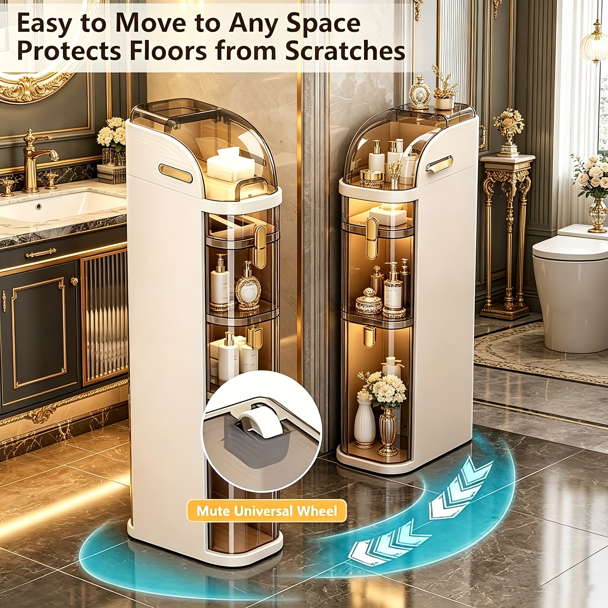 Slim Bathroom Storage Cabinet. Narrow Plastic Drawers Organizer with Tissue Box And Wheels Waterproof Slit Bathroom Floor Cabinet with Handle for Small Spaces Kitchen Laundry, Autumn, Halloween, Christmas Gift, Shelves