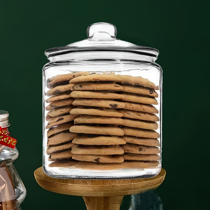 2-Piece Glass Pantry Jar Set with Flip-Top Lid - Reusable Round Container for Cookies, Candy, Pasta - Hand Wash Only