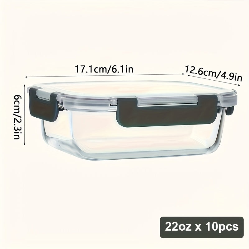 10pcs High-End Food Grade High Borosilicate Glass Meal Box Set - Sealed And Leak Proof, Microwave Safe, Dishwasher Compatible, BPA Free, Suitable for Home Kitchens, Offices, Outdoor Dining - Suitable for Controlling Food Portions And Storage