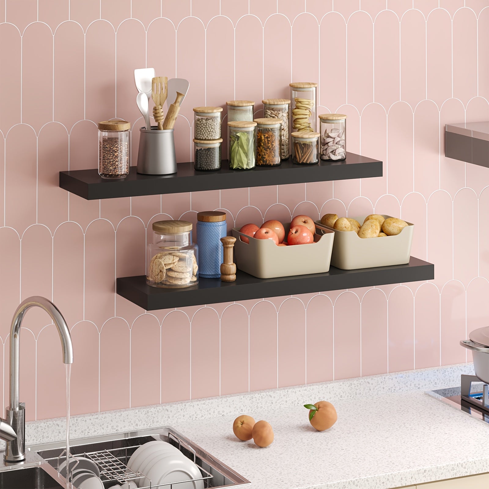 Premium 2/4/6pcs Home Storage Organizer – space-saving everyday organization, TOMNK 2 4 6pcs Set Floating Shelves 15 7-inch 19 7-inch 22-inch Wooden Wall-Mounted, designed for American homes, daily convenience and practical gifting