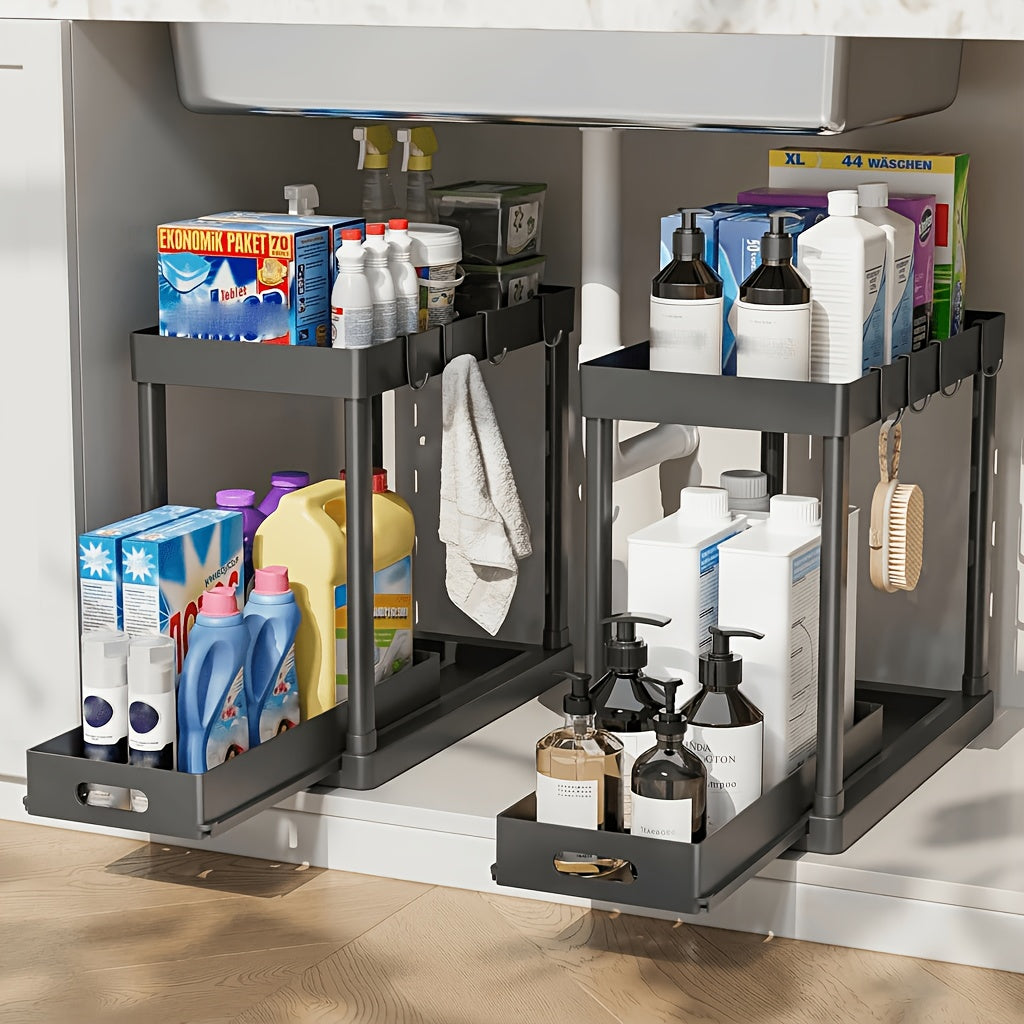 Multi-Purpose 2pcs Adjustable Kitchen Storage Rack – multi-purpose organization, durable space-saving design, designed for American kitchens, pantries, apartments, home organization, daily use and practical gifting