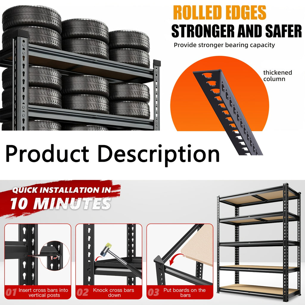 Compact 5 Tier Adjustable Home Storage Rack – durable multi-purpose storage, 2000LBS for garage Shelving Storage Shelves Heavy Duty Shelving 5 Tier Metal Shelving Units, designed for American homes, daily convenience and practical gifting