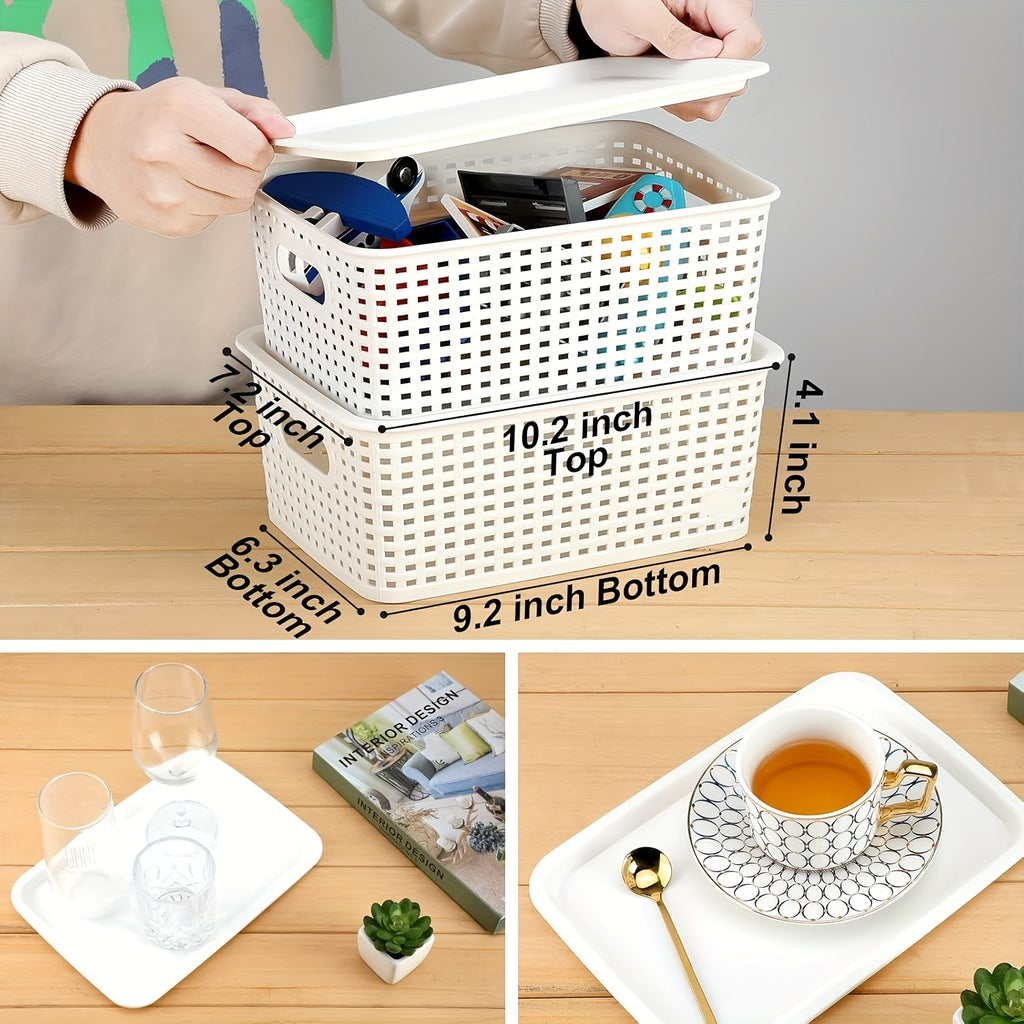 Versatile 2pcs Stackable Storage Drawer – smooth-access cabinet organization, 2pcs 4pcs 6pcs Multi-function Plastic Storage Basket with Lid Organizing Container Knitted Storage Organizer, designed for American homes, daily convenience and practical g