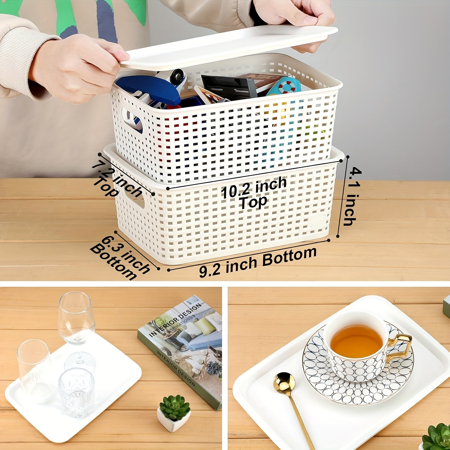 Versatile 2pcs Stackable Storage Drawer – smooth-access cabinet organization, 2pcs 4pcs 6pcs Multi-function Plastic Storage Basket with Lid Organizing Container Knitted Storage Organizer, designed for American homes, daily convenience and practical g