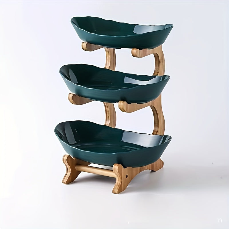 2/3 Tier Luxurious Wooden Elegant Fruit Stand- Double Layer Fruit Bowl and Creative Candy Display- Made of Natural Wood, Suitable Snack Tray for Living Room, Space-saving Design, Easy to Assemble, Father'S Day Gift, Kitchen Dessert Tray