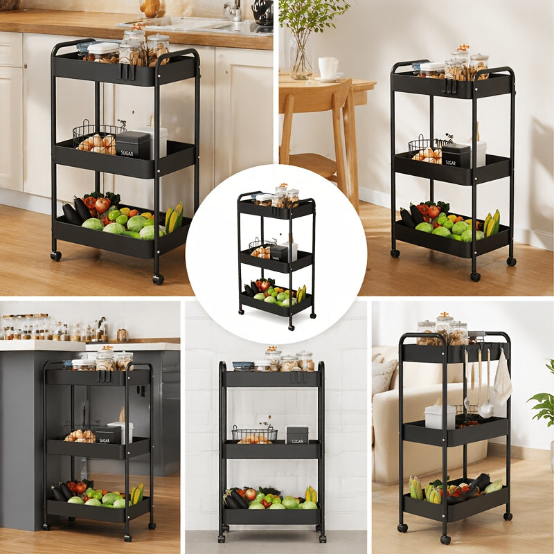Premium Adjustable Home Storage Rack – durable multi-purpose storage, Triple-tier Carbon Steel Multi-functional Rolling Storage Cart Versatile Shelving Unit Snack Rack with Portable, designed for American homes, daily convenience and practical giftin