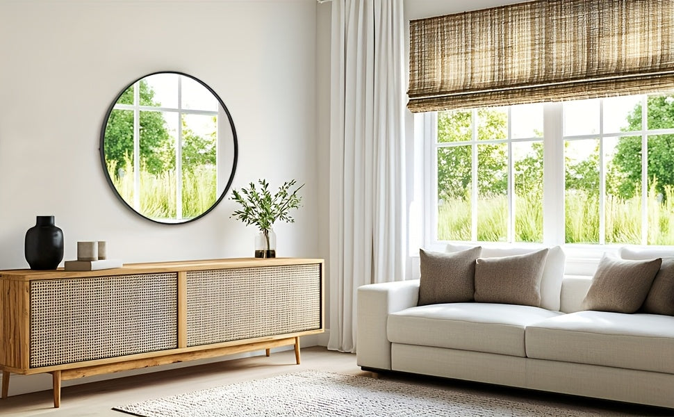 Smart Home Accent Rug – comfortable decorative floor coverage, Round Metal Wall Mirror - Classic Round Decorative Mirror for Entryway Bathroom Sink And, designed for American homes, daily convenience and practical gifting