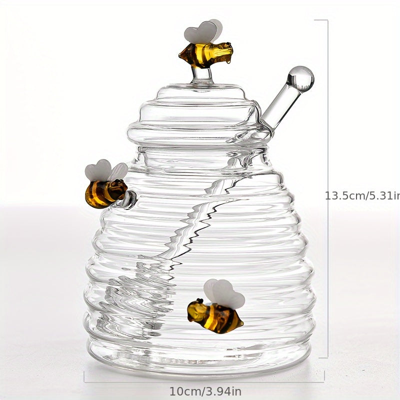 1pc Glass Honey Jar 16.91oz with Lid and Dipper, High Borosilicate Transparent Honey Bottle, Animal Theme, BPA-Free Storage Container for Honey and Jam