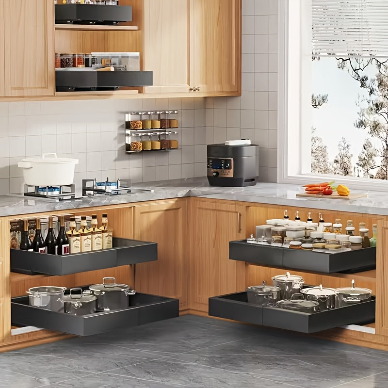 Expandable Pull Out Cabinet Organizer, Heavy-Duty Carbon Steel Slide-Out Drawer, Silent Sliding Roll-Out Shelf With Adhesive Nano Film Or Screw Installation, Rust-Resistant Storage Rack For Kitchen, Bathroom, And Pantry, Gift For Mother'S Day