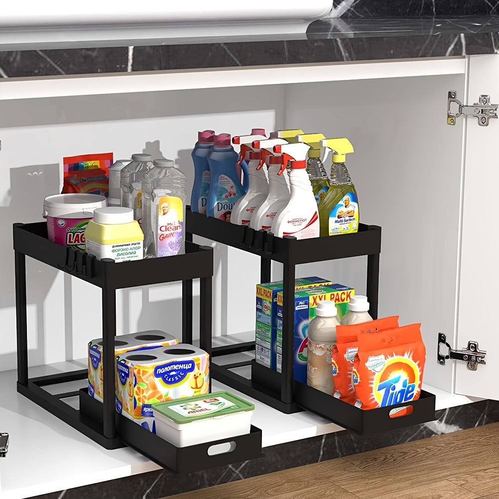 Compact 2 Tier Adjustable Home Storage Rack – durable multi-purpose storage, 1Pcs2pcs Under Sink Organizer Multi-Purpose Storage Shelf 2 Tier Sliding Cabinet Basket Multi-Purpose Kitchen, designed for American homes, daily convenience and practical g