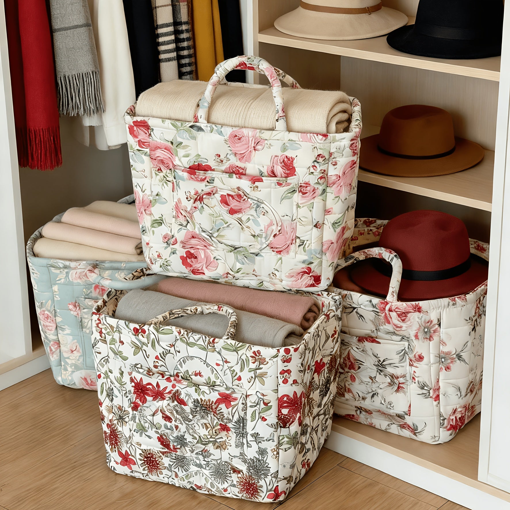 Modern Adjustable Home Storage Rack – durable multi-purpose storage, Large Floral Series Storage Basket Vintage Quilted Floral Portable Large-Capacity Home Storage Basket Suitable, designed for American homes, daily convenience and practical gifting