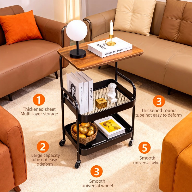 Premium Adjustable Home Storage Rack – durable multi-purpose storage, Three-Tier Metal Utility Cart Metal Storage Rack Rolling Cart with Wooden Tabletop Multifunctional Storage, designed for American homes, daily convenience and practical gifting