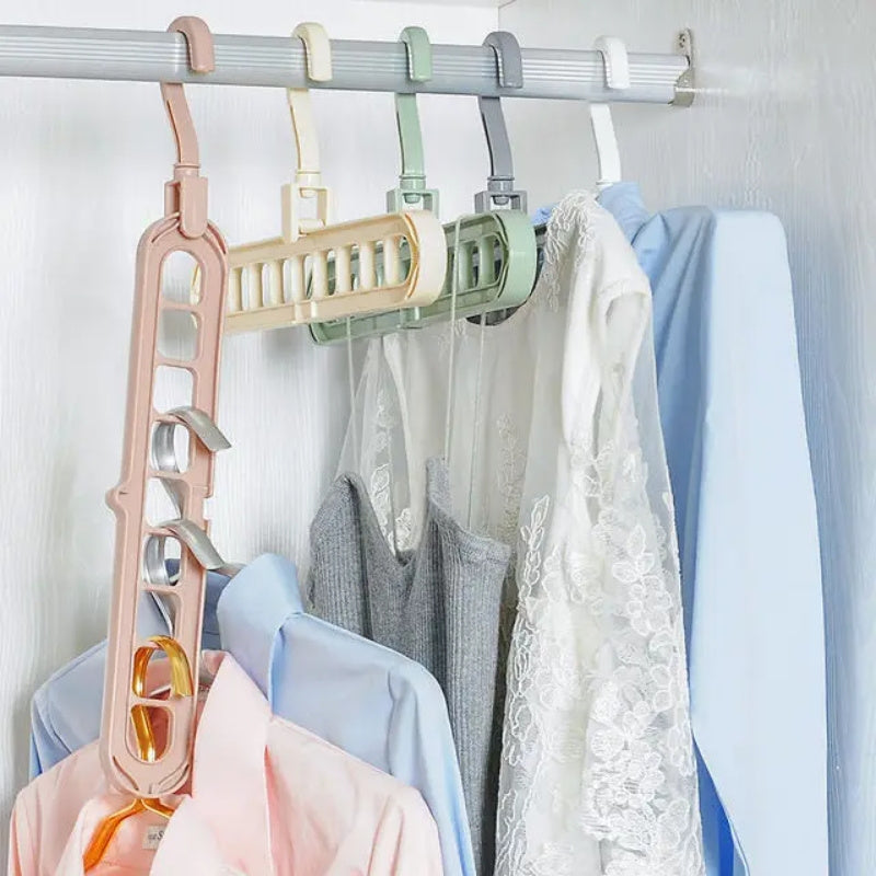 Set of 5 Sturdy Foldable Plastic Hangers Featuring 9 Holes - Designed to Prevent Slipping, These Porous Hangers Are Ideal for Organizing Clothes in Closets, Wardrobes, And Dorm Rooms While Saving Space