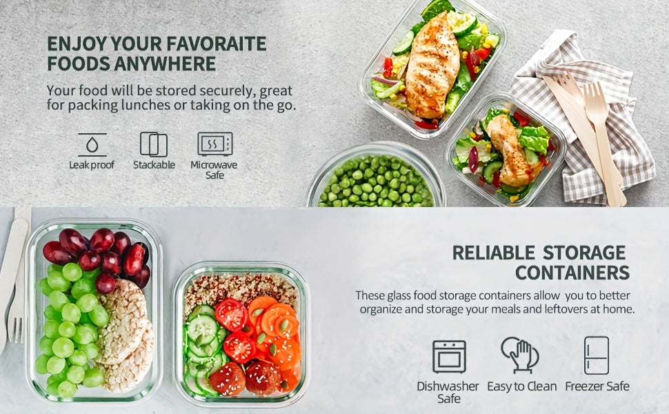 24pcs Glass Storage Containers with Lids | Leak Proof Airtight Bento Boxes (12 Containers 12 Lids) for Microwave, Oven, Freezer, And Dishwasher | Clip-On Closure, Microwave Safe, Perfect Holiday Gift for Family And Friends