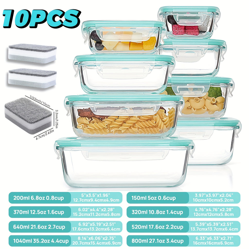 8 Storage Containers, Pre-Meal Preparation, Sealed Lunch Box, Leak-Proof Lock Lid, Microwave Oven, Lunch Box, Oven, Refrigerator And Dishwasher, Bpa-Free, Containing 4 Cleaning Sponges Storage Container Storage Container with Lid