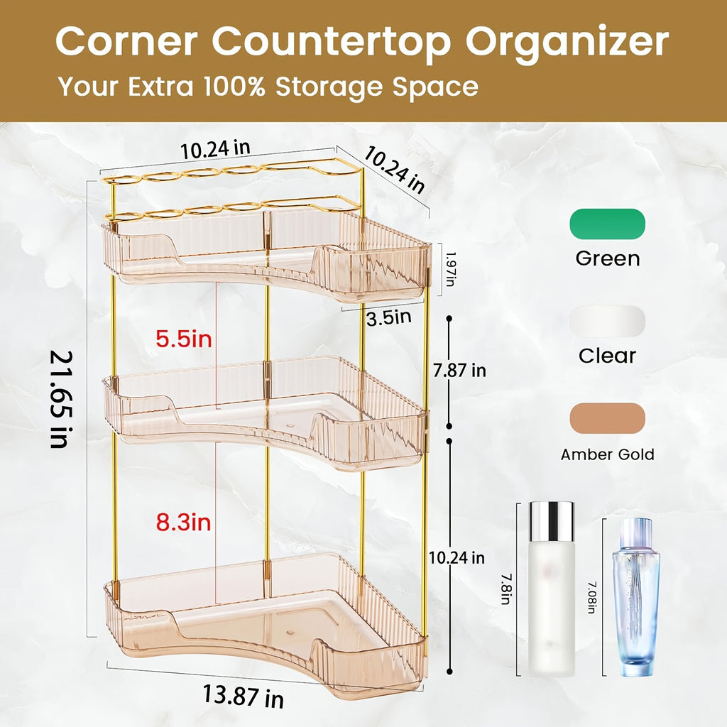 Home Organizer – 2-in-1 Corner Bathroom Counter Organizer - 2-Tier/3-Tier Space-Saving Shelf with B