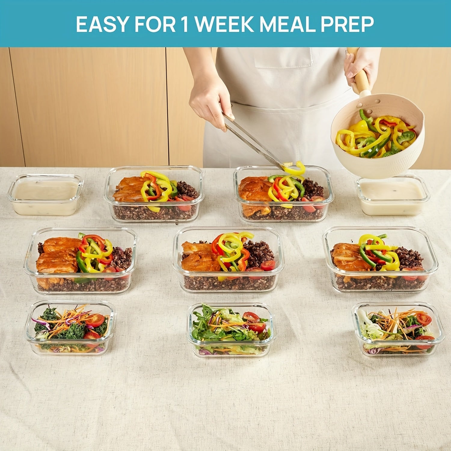 8 Storage Containers, Pre-Meal Preparation, Sealed Lunch Box, Leak-Proof Lock Lid, Microwave Oven, Lunch Box, Oven, Refrigerator And Dishwasher, Bpa-Free, Containing 4 Cleaning Sponges Storage Container Storage Container with Lid
