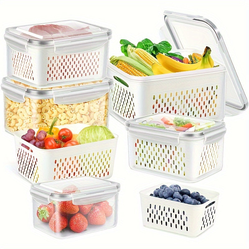 Easy-Access 6pcs Airtight Food Storage Containers – leak-resistant reusable meal prep, 6pcs 2 crisperboxes 2 drainbaskets 2-piecelid BPA-Free Plastic Food storage Containers Set withDrain Baskets, designed for American homes, daily convenience and pr