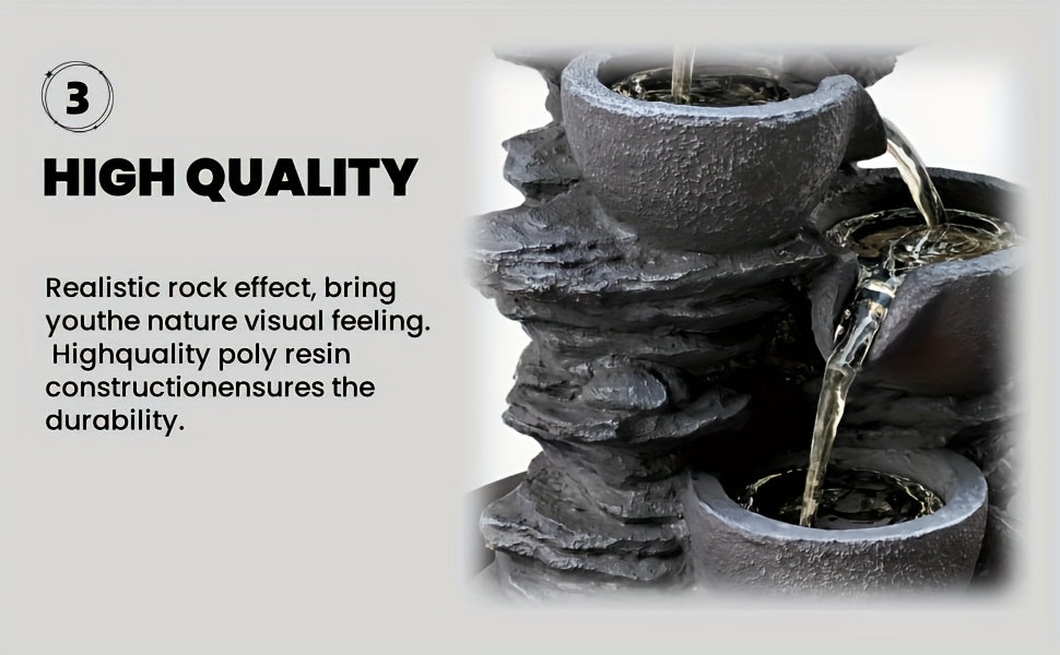 Ambient Home Decor – 1pc Resin Tabletop Fountain, Indoor Waterfall Fountains with LED Light - Plug, Realistic Rock Design for Soothing Ambiance in Bedrooms, Living Rooms, Offices Or Meditati