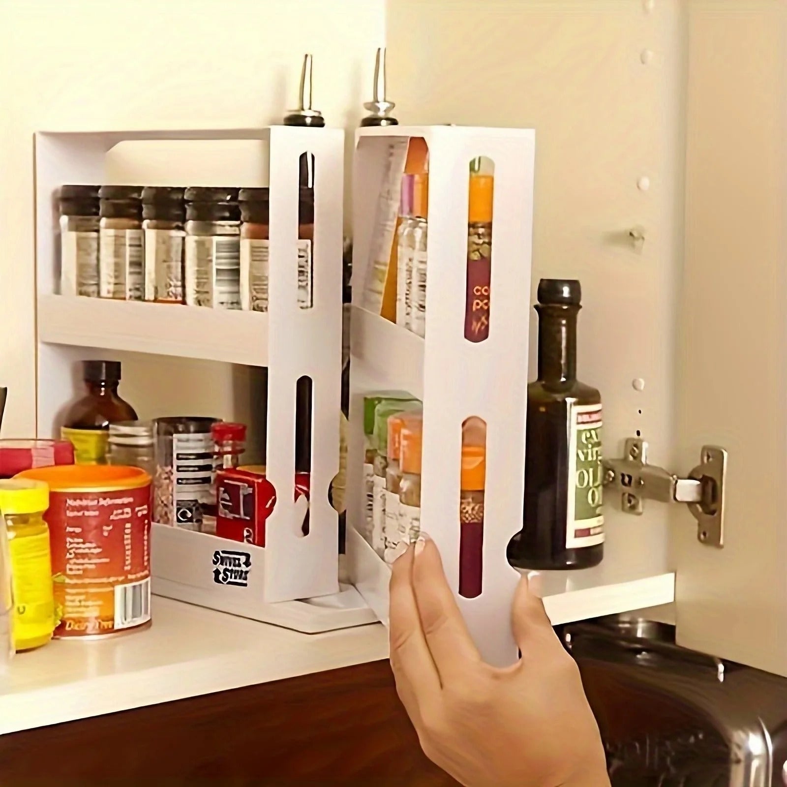 1 Double-Layer Shelf-Non-Slip Base Space-Saving Double-Layer Rotating Spice Rack -Made of Odorless Plastic, Suitable for Storing Essentials in The Kitchen And Bathroom. Spice Organizers And Storage