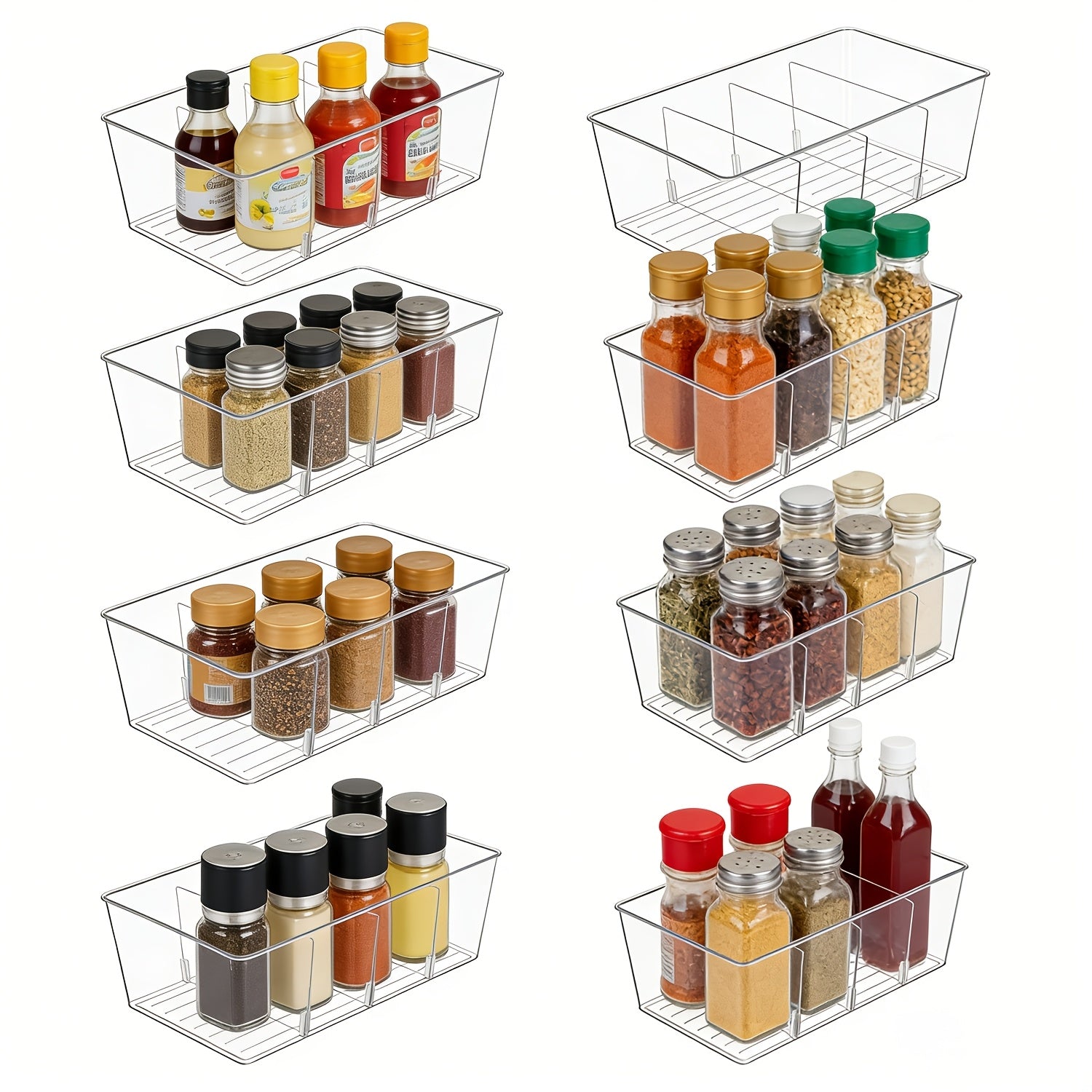 Kitchen Essential – [8 Transparent Storage Bins] Set of 8 Transparent Storage Bins for Organizing Food in The Pantry, Kitchen, Refrigerator, And Cabinets, Featuring 4 Compartments for Packet