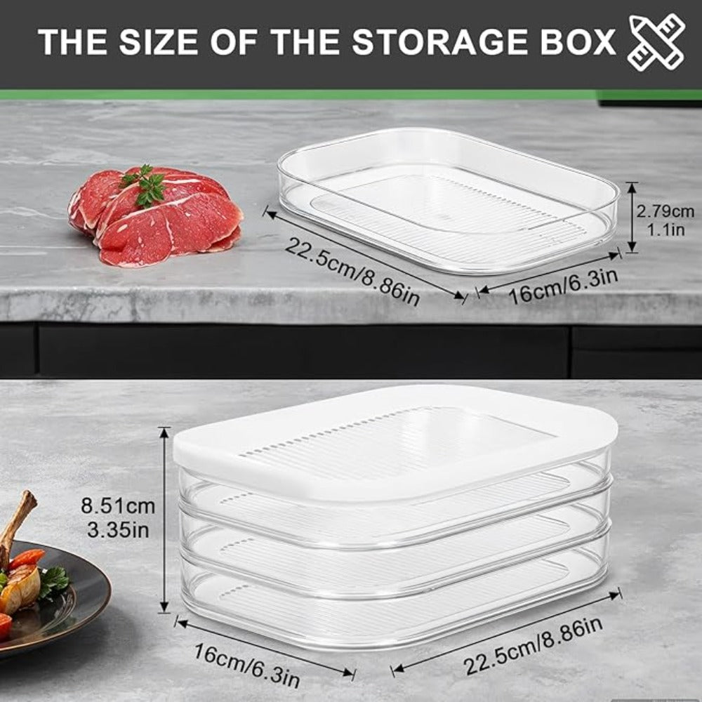 [Meat Storage Container] Three-Layer Stackable Refrigerated Meat Storage Container Set with Cover-Vegetables, Fruits, Food Safety Refrigerator Finishing Rack Is Suitable for Cooked Meat, Turkey And Slicing-Necessary for Kitchen