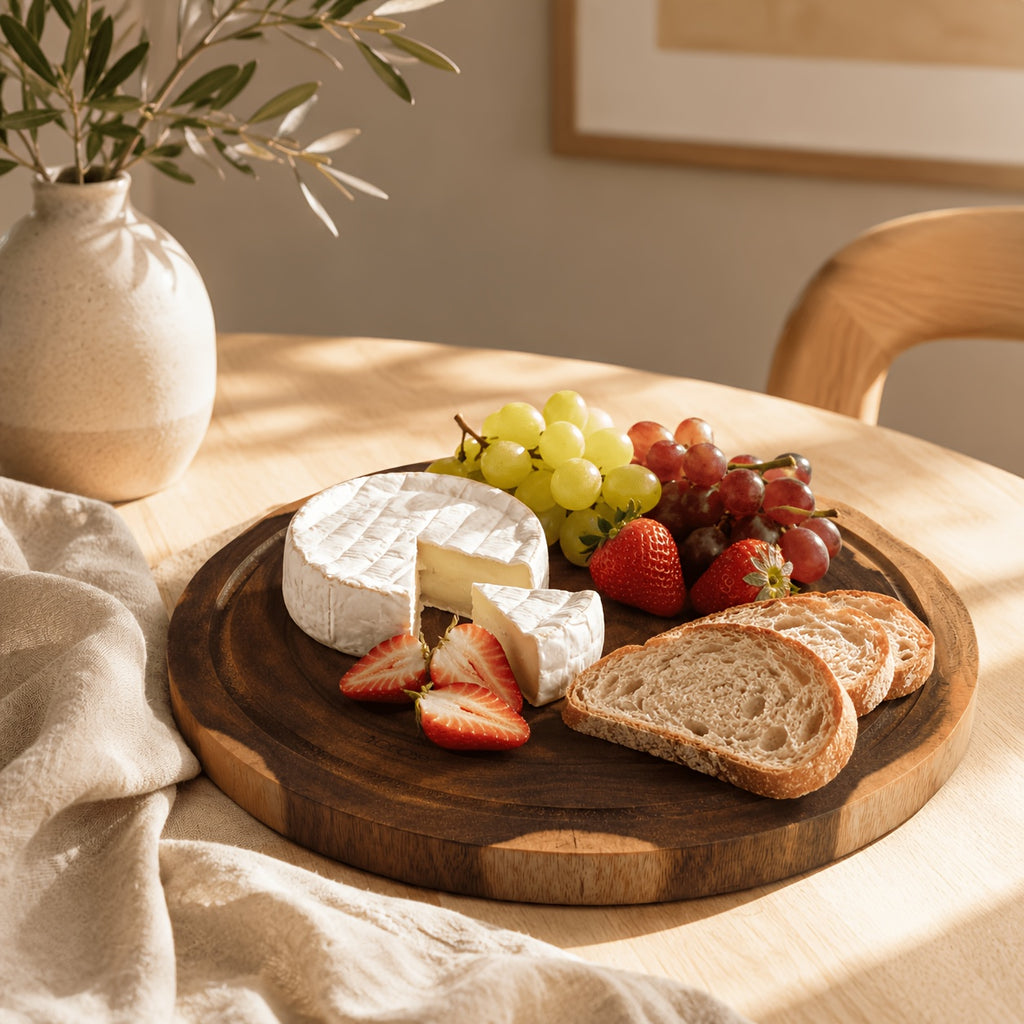 Linoroso 12-Inch Large Round Acacia Wood Cutting Board, 1-Inch Thick Live Edge Chopping Board, Cheese, Charcuterie, Bread, Pizza And Serving Platter for Kitchen Prep, BBQ, Picnic And Camping