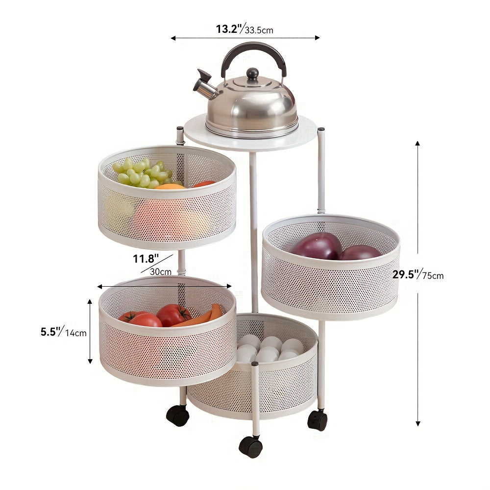 Rotatable Multi-Layer Circular Storage Rack, Mobile Storage Cart, Round Floor-Standing Multi-Layer Rotatable Vegetable Basket Storage Rack, Practical Storage Rack, Storage Items File Rack, Perfect for Kitchen, Office, Bathroom, Living Room, Bedroom