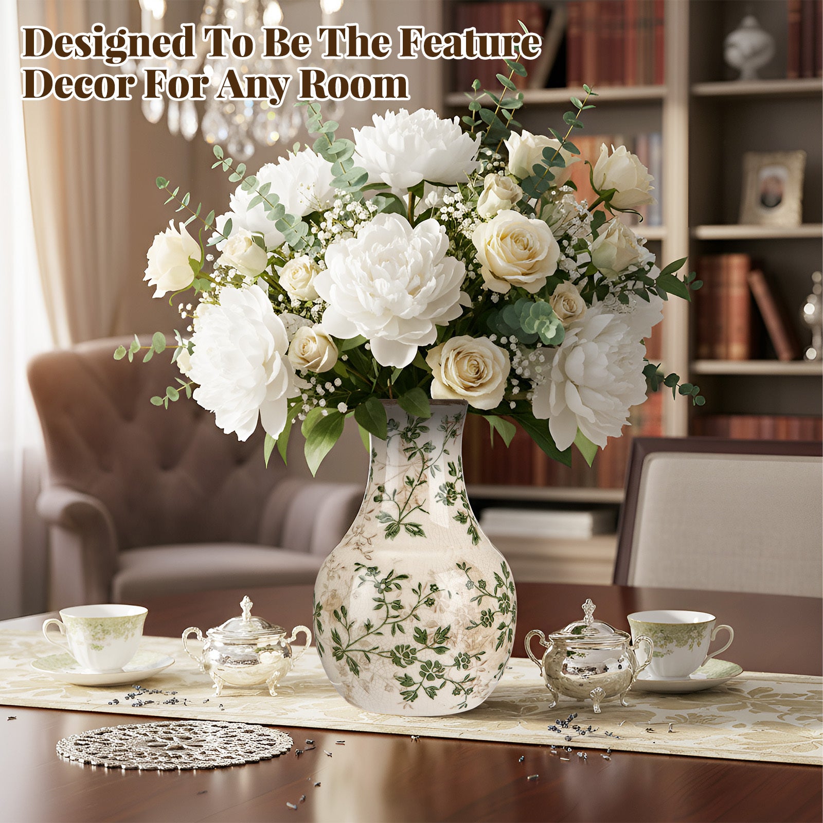 Easy-Access Ceramic Flower Vase – tabletop floral display and modern home decor, Heavy-Duty Ceramic Flower Vase tabletop floral display and modern home decor Large, designed for American homes and practical gifting